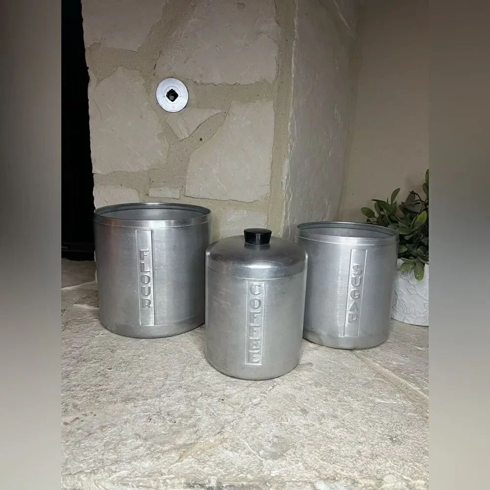 Vintage Mid Century Aluminum Ware Canisters set of 3 flawed